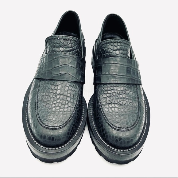 Marni Shoes - Marni Teal Croc-Effect Embossed Leather Platform Loafers | Lug Sole EU 38 / US 8